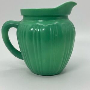 1940s Vintage Hazel Atlas Ribbed Turquoise Glass “Platonite Moderntone” Creamer